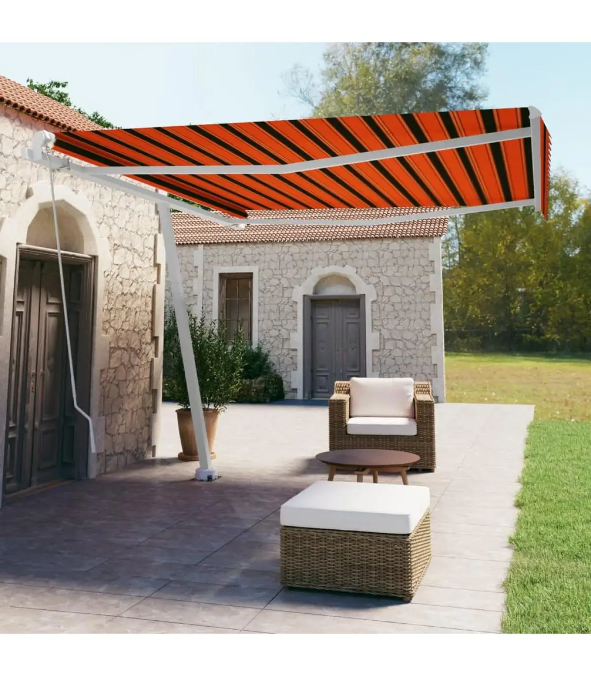 Orange and Brown retractable manual foot awnings 400x350 cm