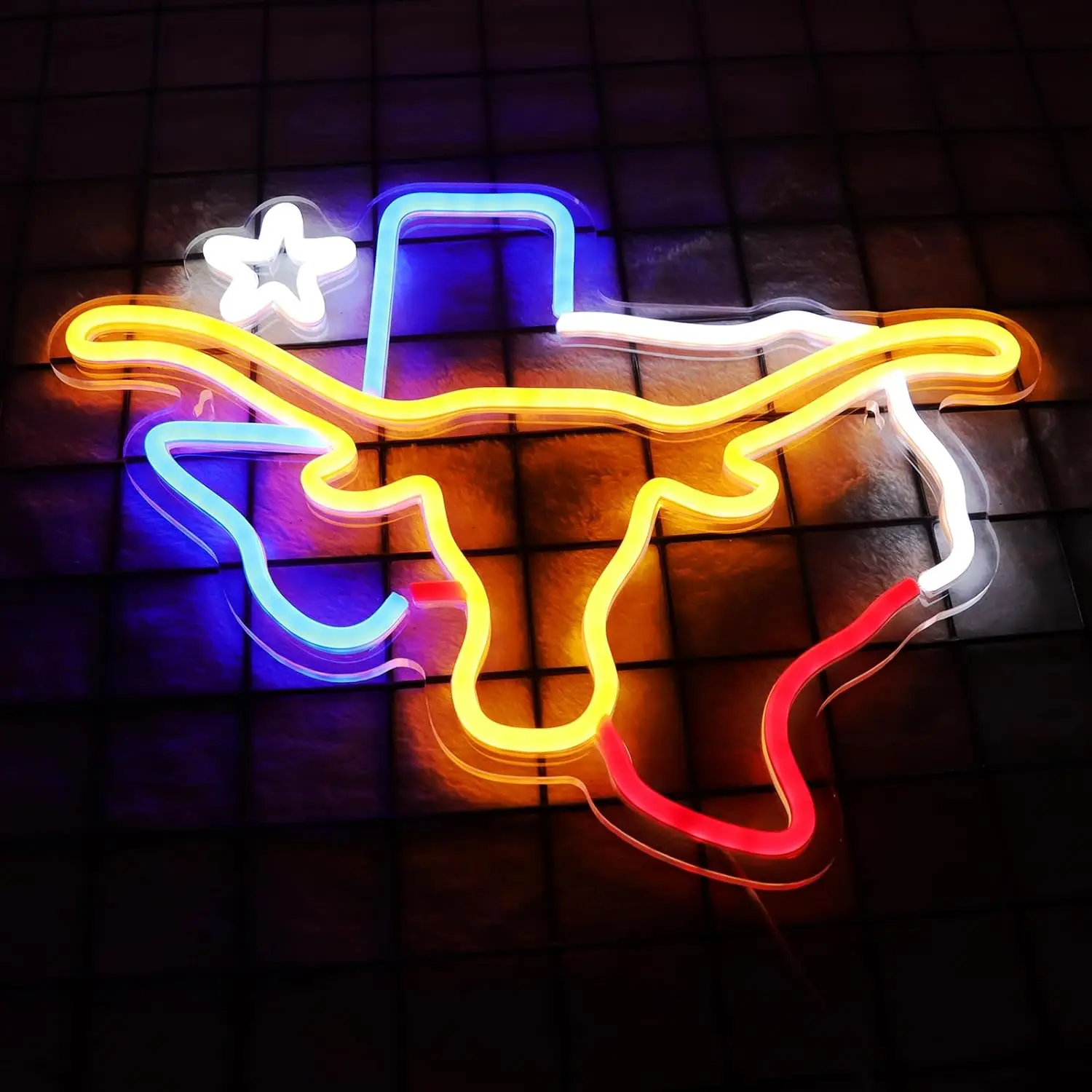 TEXAS Longhorn Neon Sign Western Cow Texas LED Neon Lights USB Bull Light Up Signs for Game Room Bar Pub Birthday Party Man Cave