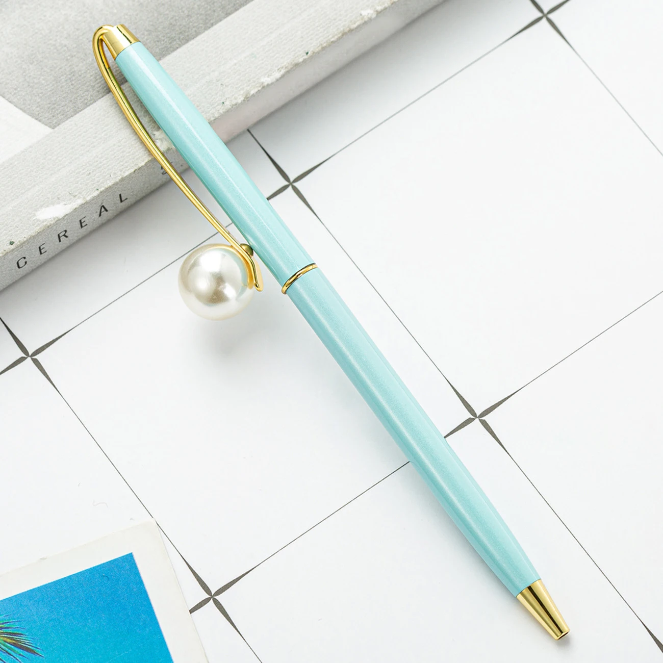 8 Stück elegante Perle schlanke Pen body Metall Kugelschreiber, frische helle Farben, Büro Schule Briefpapier, Schreib werkzeug, Geschenk Stift – Detail 11