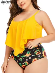 VigoBreviya 2025 Żółty 2-częściowy kostium kąpielowy Plus Size Tankini Kobiety Wysoka talia Curvy Strój kąpielowy Lady Brazylijska plaża Duży kostium kąpielowy