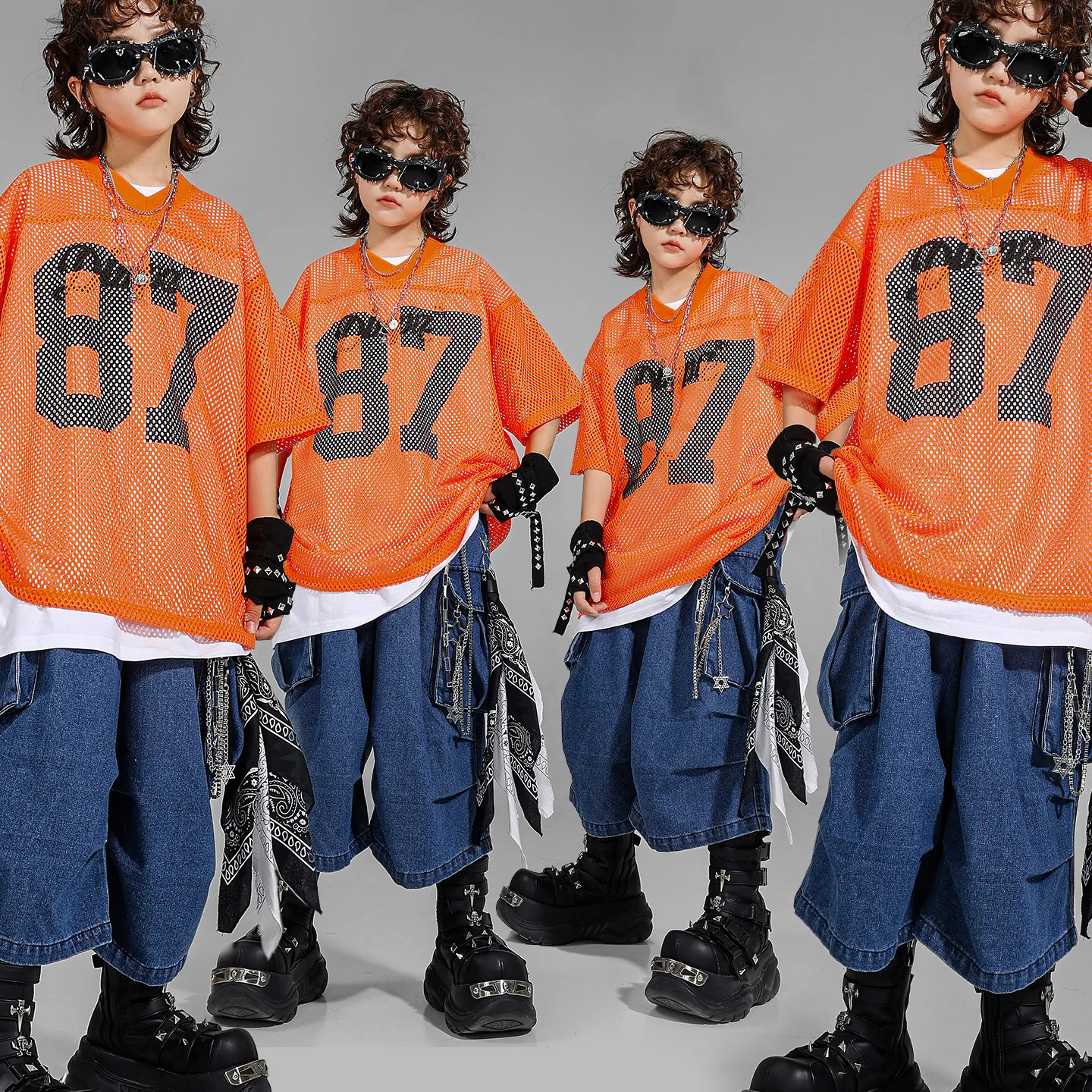 Ragazzi Hip Hop Camicia scozzese blu Danza di strada Pantaloni larghi Ragazze Dolce K-pop Camicetta Bambini Streetwear Kid Jazz Costume Set di vestiti