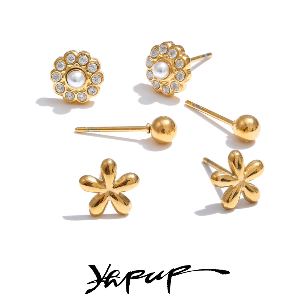 Yhpup Exquisite Zirconia Flower Stacked Up Stud Earrings Set New Arrivals Stainless Steel Fashion Jewelry Prevent Allergy