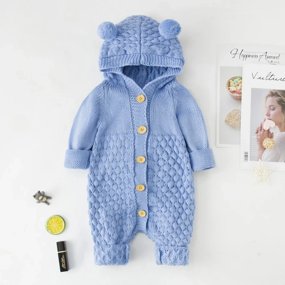 Hoodie Autumn Infant Baby Knit Rompers For Baby Boys Jumpsuit Winter Kids Overalls Baby Girl Clothes For Newborn Costumes 0-2 Y