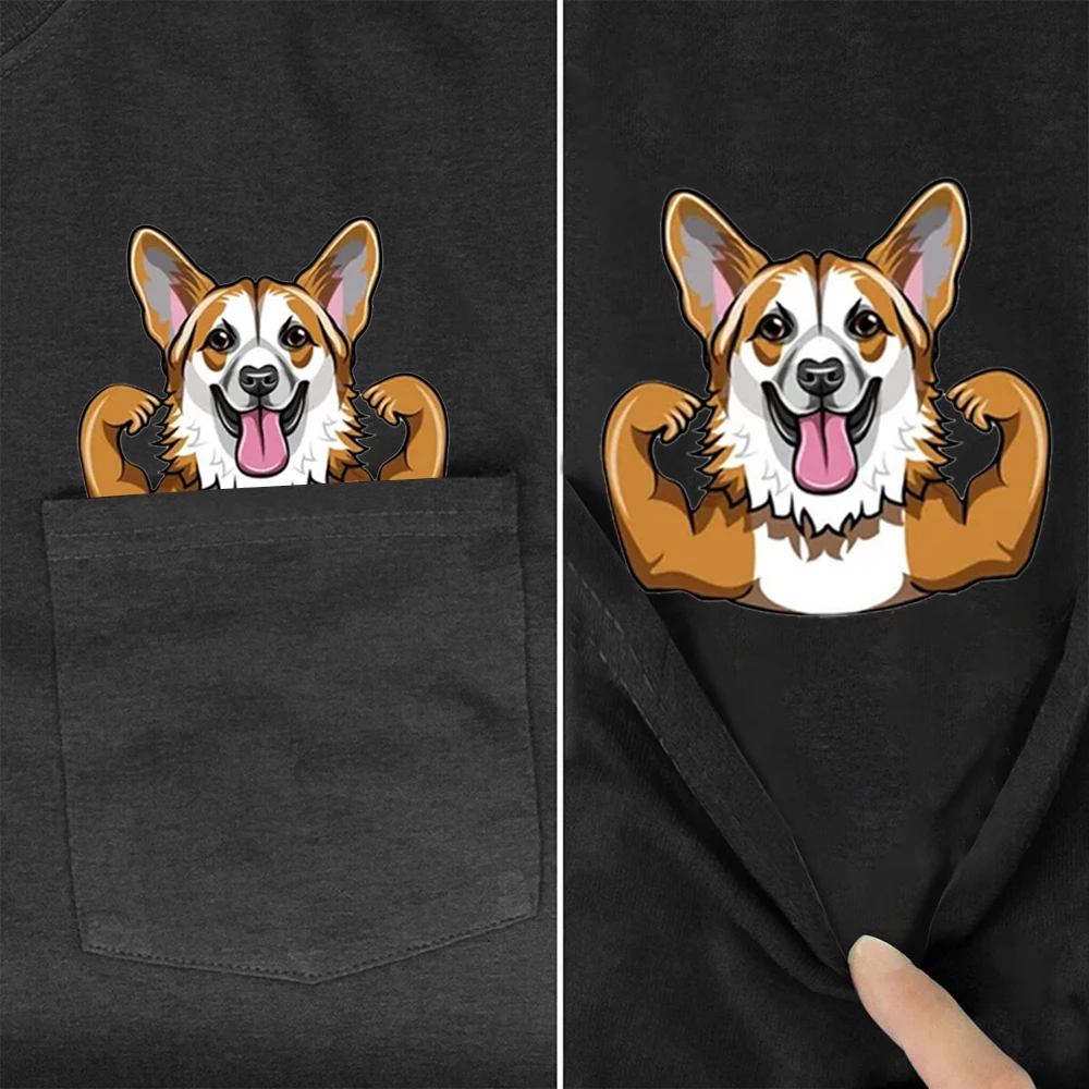 CLOOCL Funny Corgi T-shirts Animal Dog Muscle Middle Finger Rock Gestures Printed T-shirt 100% Cotton Tees Hip Hop Tops S-7XL