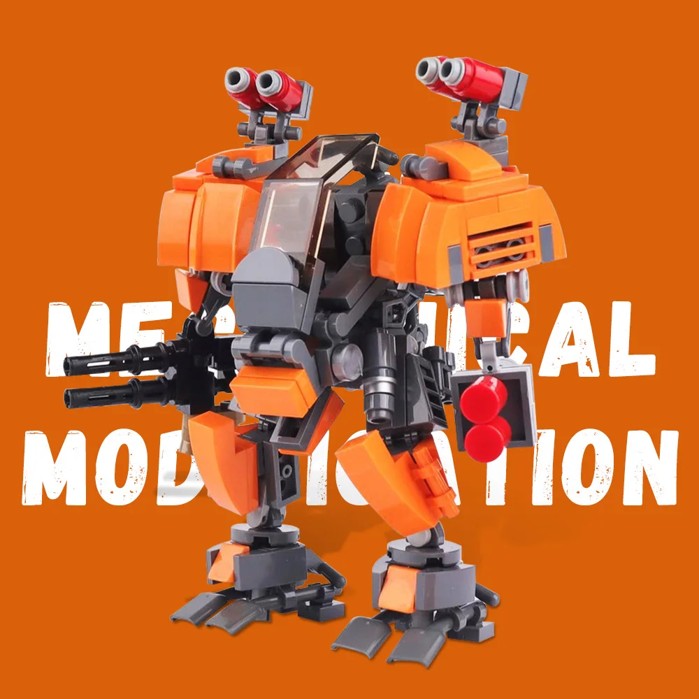 Gobricks Uplink Mech Revamps Bausteine Modell Orange Sentinel Mech Ziegel angetriebenes Exoskelett Mech Black Seagull Spielzeug Geschenk