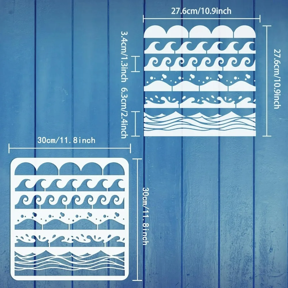 Sea Waves Stencil 11.8x11.8 inch Scallop Edge Painting Stencil Plastic 6 Styles Wave & Scallop Border Pattern Stencils