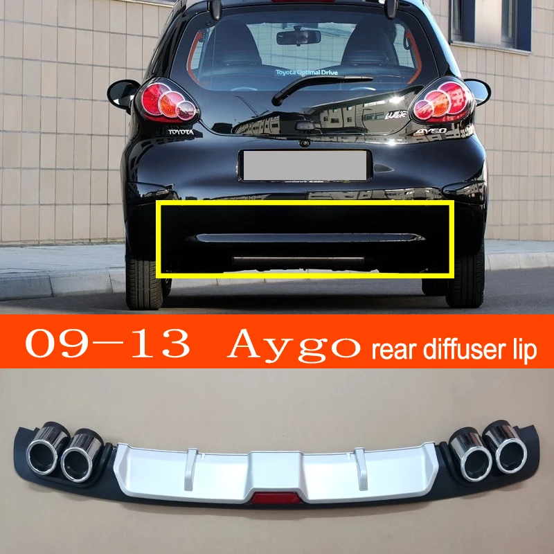 Aygo 09-13 ABS Plastic Material Black / Silver Car Rear Bumper Rear Diffuser Spoiler Lip for TOYOTA  Aygo 2009-2013 Hatchback