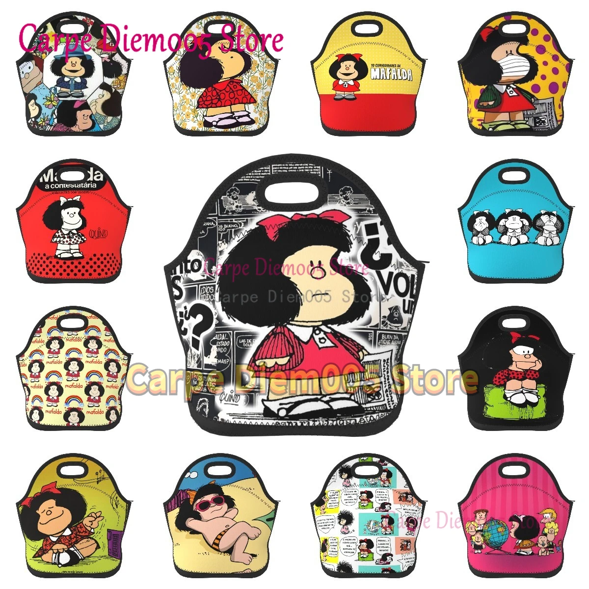 Funny Mafalda Neoprene Lunch Bag/Lunch Box/Lunch Tote/Picnic Bags Insulated Cooler Travel Organizer School Work Office