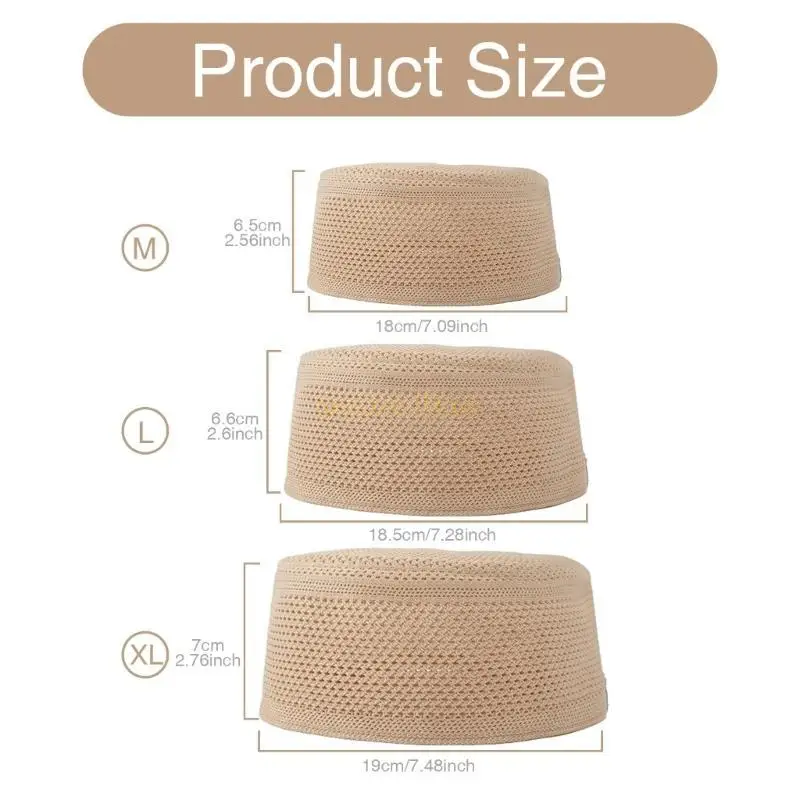 31BF Breathable Kufi Caps Knitting Mesh Round Hat Men Arabia Indian Hat Turban Hat