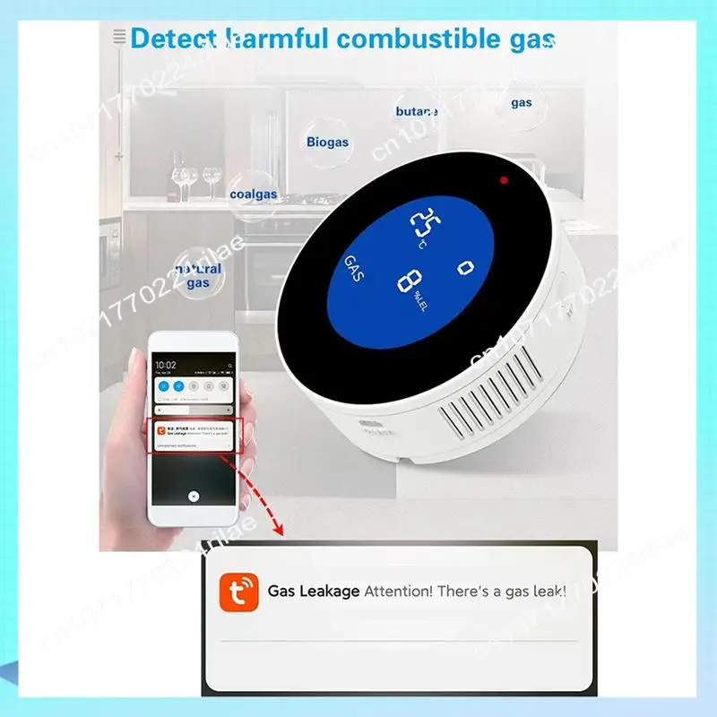 A17z detector de gás combustível detector de vazamento de gás combustível com função de temperatura com display lcd com tuya app plugue da ue