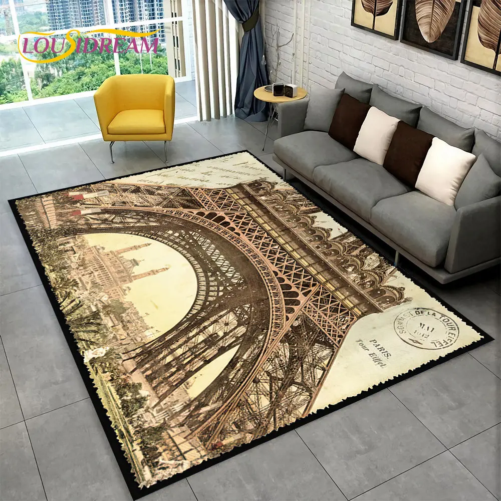 France Paris Eiffel Tower Romantic Art Area Rug,Carpet Rug for Living Room Bedroom Sofa Doormat Kitchen Decor Non-slip Floor Mat