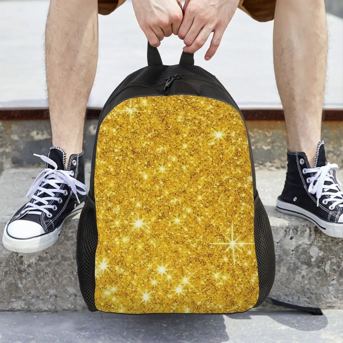 Gold Glitter Backpack Daypack Large Capacity Boys Girls BookBag School Bag Shoulder Bags for Men Women