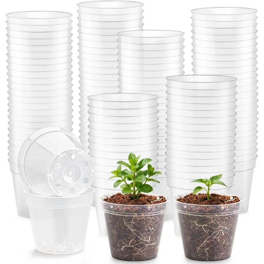 

Набор из 200 прозрачных горшков для рассады 2,5 дюйма с дренажем для семян, овощей, трав — идеально подходят для стартовых растений в садоводстве