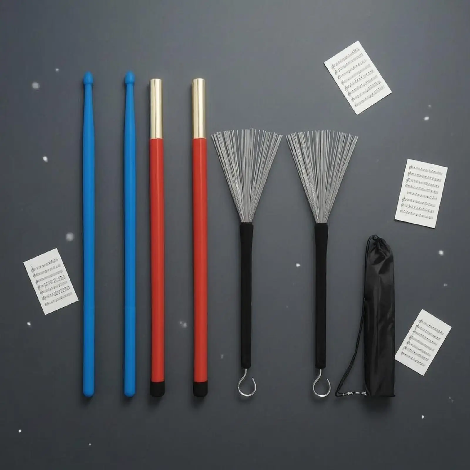 Jazz Drumstick Kit with Nylon Sticks Wire Brushes and Wood Rods for Band Rehearsal Gear