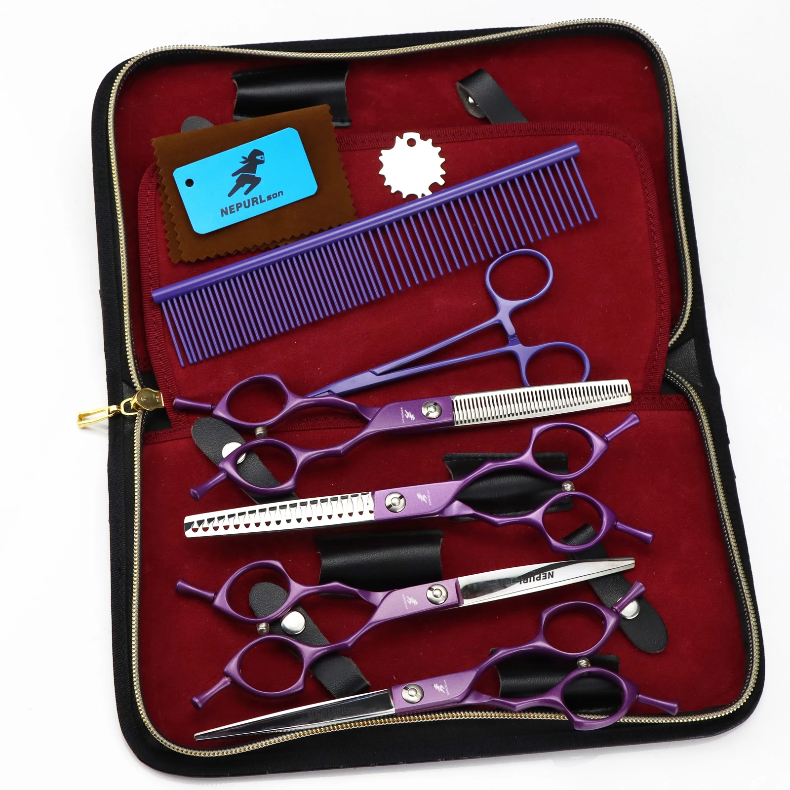 

Dog Grooming Scissors Set Professional 6.5" Japan 440C Thinning Shears Straight Scissors Pet Scissors Set Animal Curved Shears