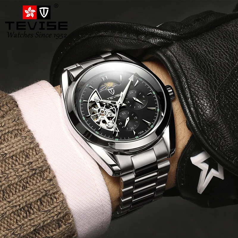 Relogio Masculino Tevise Mens Watches Top Brand Luxury Tourbillon Automatic Mechanical Watch Men Full Steel Waterproof Watches