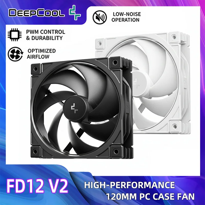 Ventilador de Caja Silencioso DeepCool FD12 V2 de 120 mm PWM, Ventilador de Alta Presión Estática para Enfriador de CPU y Radiador