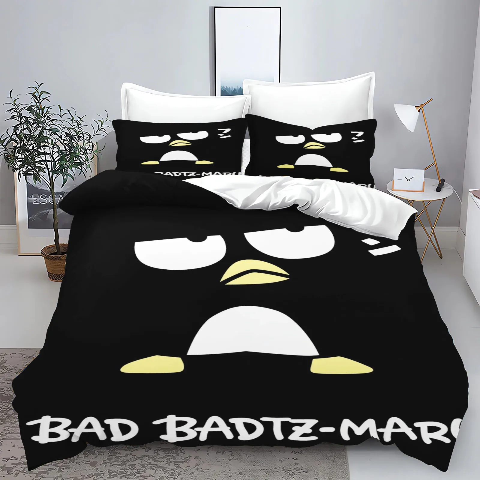 Bad Badtz-Maru Impresso Duvet Cover Set para Crianças e Adultos, 3D Quilt Bedding, 3-Piece Bedding, 1