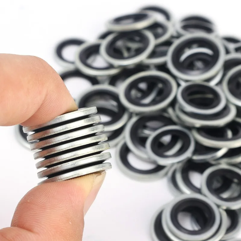 Car Engine Oil Pan Sump Plug Gasket Bonded Seals Universal Metal NBR Rubber Washer Zinc Plated Automotive Replacements M12 M14