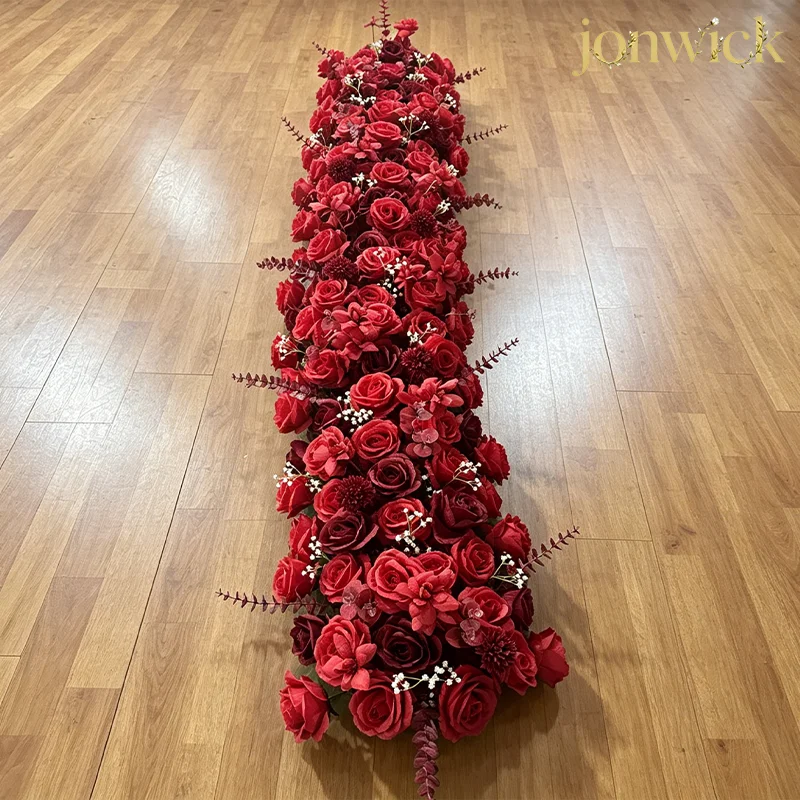 Hochzeits-Hintergrund, Tischläufer, Boden-Blumenbogen, lange Blumenreihe, Bogen-Dekoration, hängende Blumenreihe, Bankett-Blumenstreifen 200CM 100CM – Detail 4