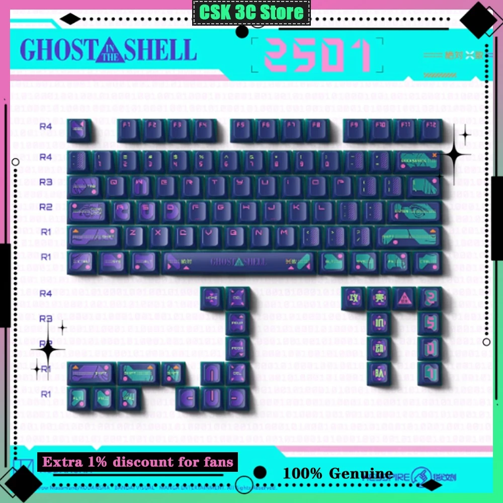 Keyspire Ghost in The Shell 2501 Keycaps 99 Keys KOC Cyberpunk for MX Switch UV-Printed Matte Finish  ABS PC for NightDemon EV63