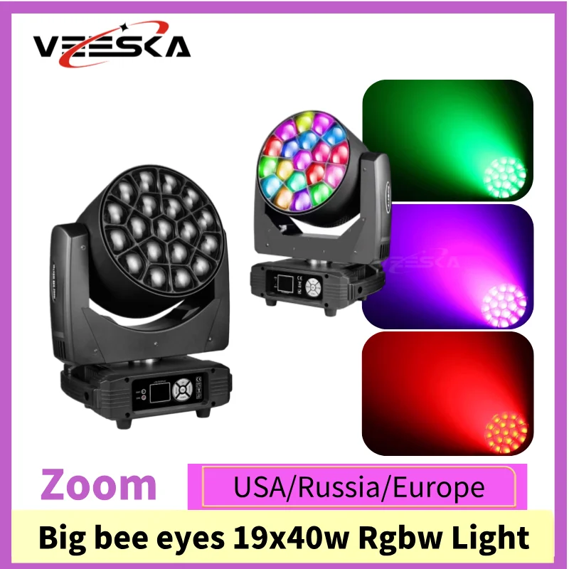 10pcs Bee Eye 19x40W Moving Head Rgbw 4In1 LED Wash Zoom Moving head light Clay Paky bee eye 19x15w Stage Light with Flightcase