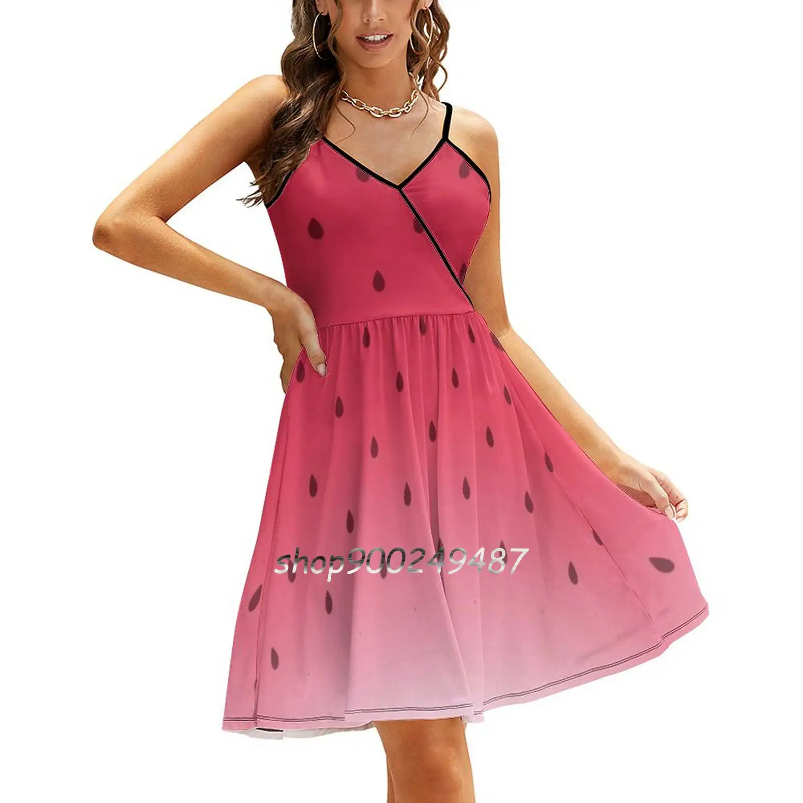 

Watermelon Sling Dress Sexy Dress Female High Waist Dresses For Women Jumpercat Watermelon Fruit Tropical Melon Red Green Fun