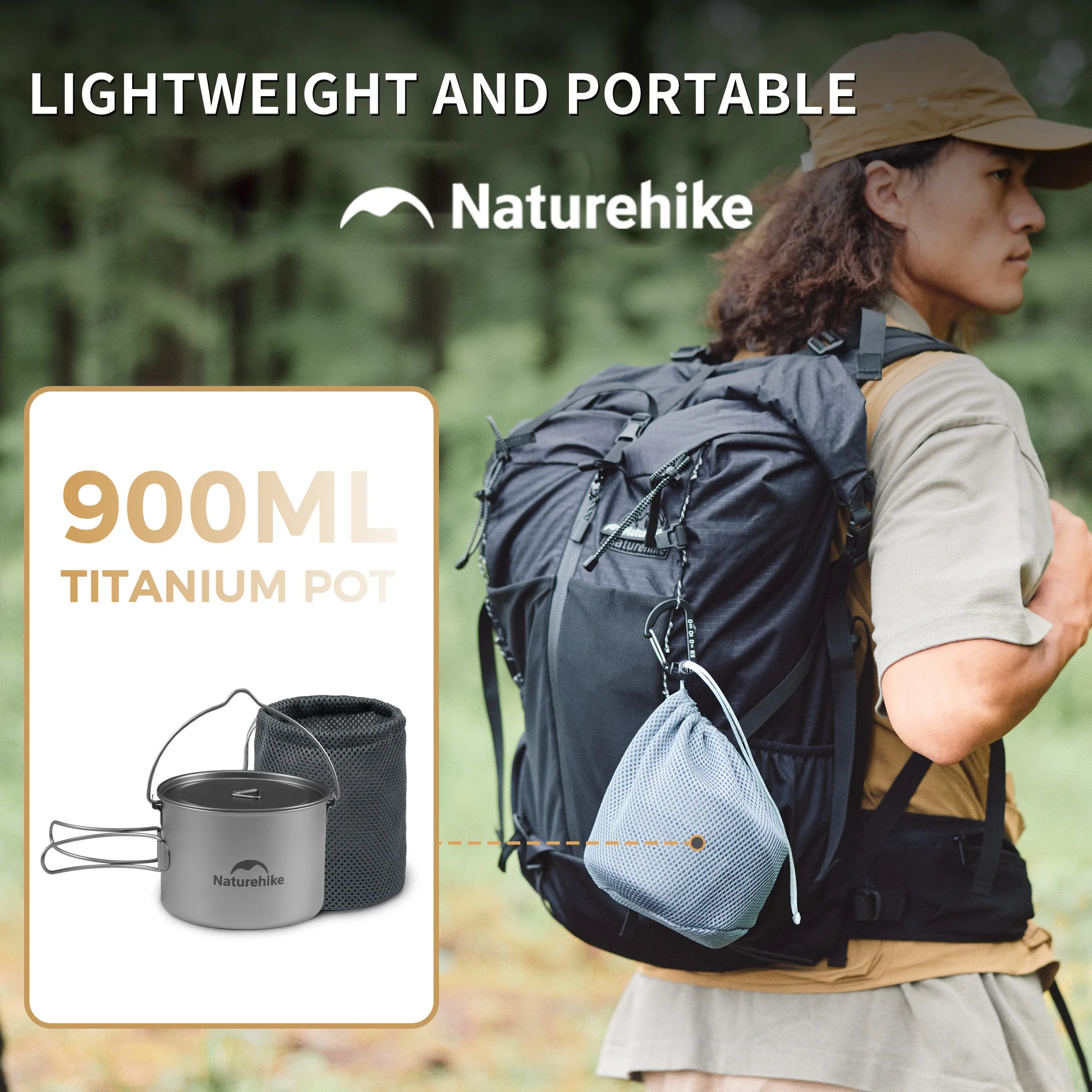 

Титановый котелок Naturehike 900 мл, ультралегкий, портативный, с крышкой и складной ручкой, для кемпинга, походов и туризма