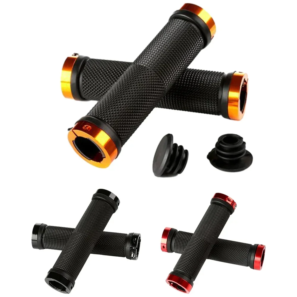 Mountain Bike Handle Grip Set, Lockout Grips with Bolt Locking System, Durable and Stylish, Black/Red/Yellow 1 Pair/Set