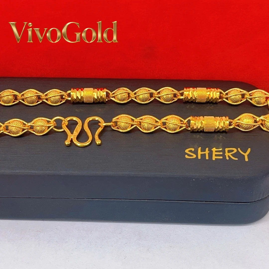 

Ожерелье VivoGold из настоящего золота 24K с бамбуковыми бусинами, глянцевое ожерелье с круглыми бусинами, изысканное и элегантное, мужское ожерелье 9999 пробы, парное ожерелье