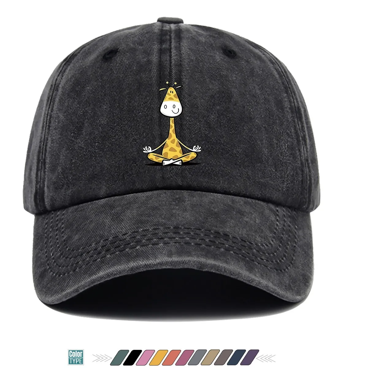 1pc 1pcs Unisex Adjustable Snapback Cap with Cute Giraffe Print Lightweight Zen Meditating Giraffe Baseball Hat
