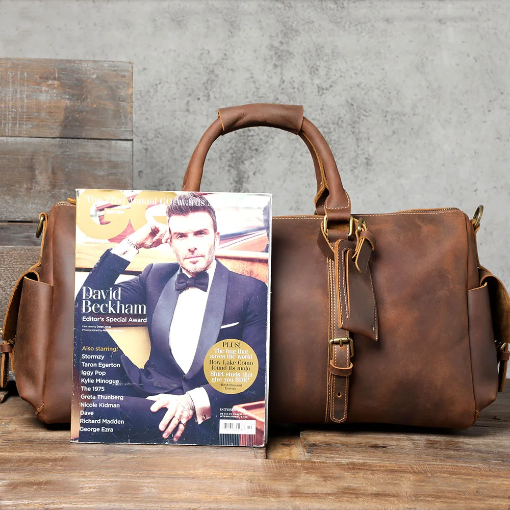 S.WORKER Handgefertigte Reisetasche aus Vollnarbenleder, Echtleder, große Kapazität, Business-Gepäck, Wochenend-Reisetasche – Detail 23