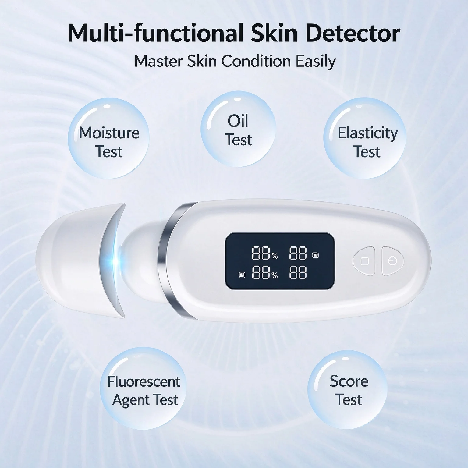 Digital Skin Tester Portable Facial Moisture Oil Elasticity Analyzer with Fluorescent Detection Skin Care Detector for Home Beau