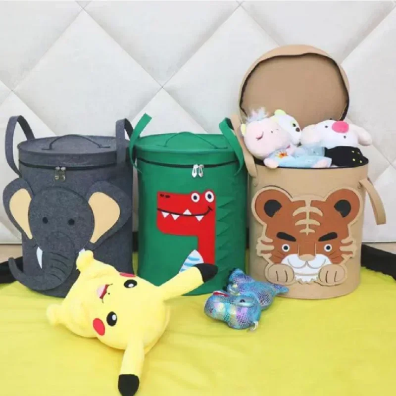 Cartoon Animal Storage Basket Elephant Lion Dinosaur with Lid Storage Bucket Foldable Toy Clothe Sundries Container Tool