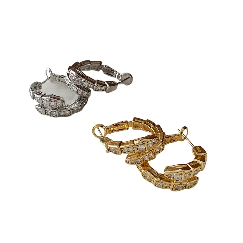 

Diamond-encrusted snake-shaped earrings, light luxury super flash earrings, European and American design earrings