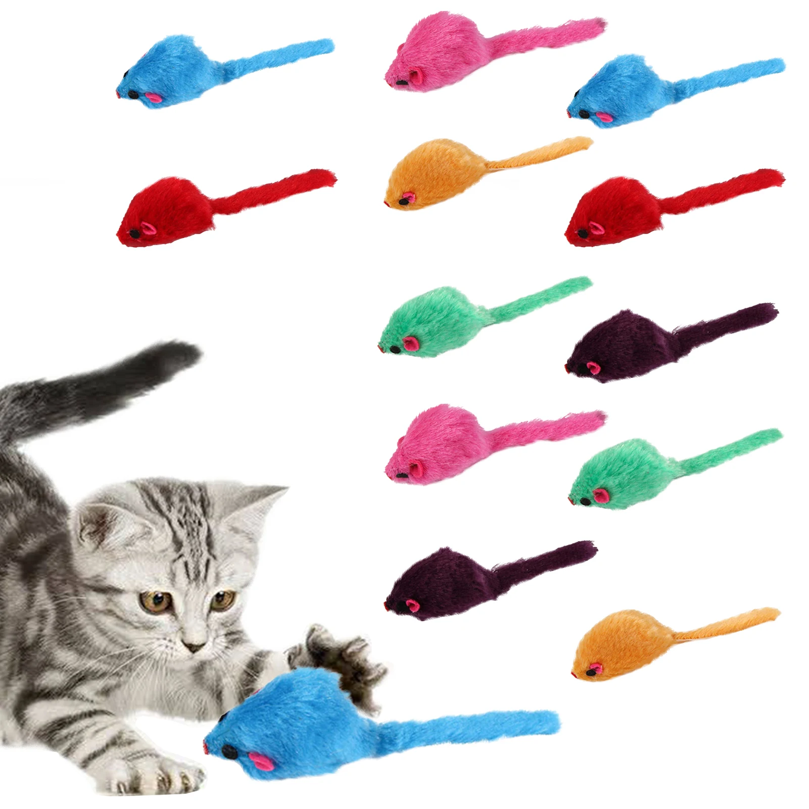 12 Pcs Mouse Cat Toys Plush Mice With Rustling Sounds Interactive Funny Kitten Playing Fleece False Mouse Pet Training Supplies