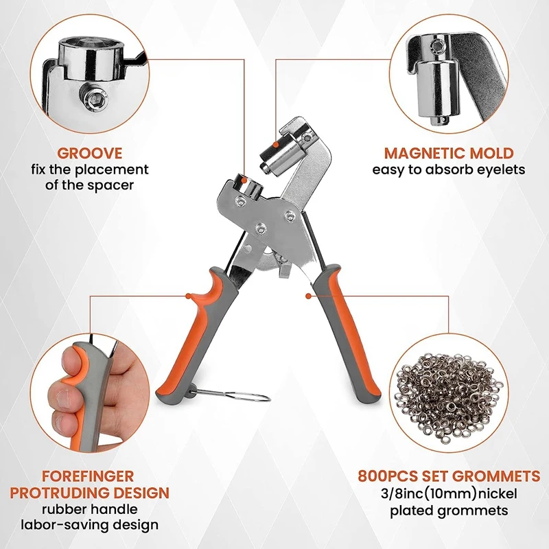 800 PCS Grommet Tool Kit Metal 3/8 Inch(10Mm) Handheld Grommet Tool,Tarp Grommet Kit Heavy Duty