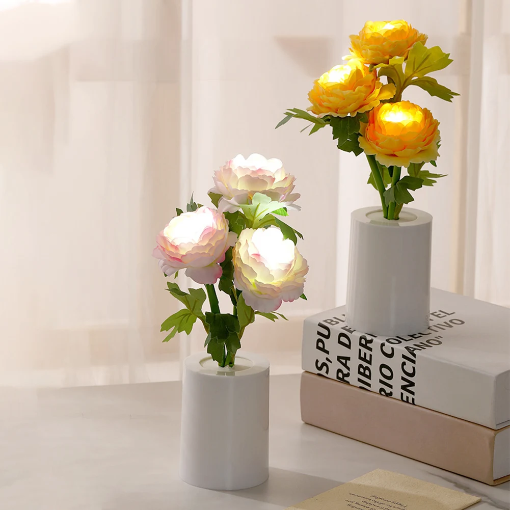Luce notturna a LED con fiore di peonia Luce calda Luce d'atmosfera di peonia riutilizzabile per regali di anniversario di San Valentino, Natale