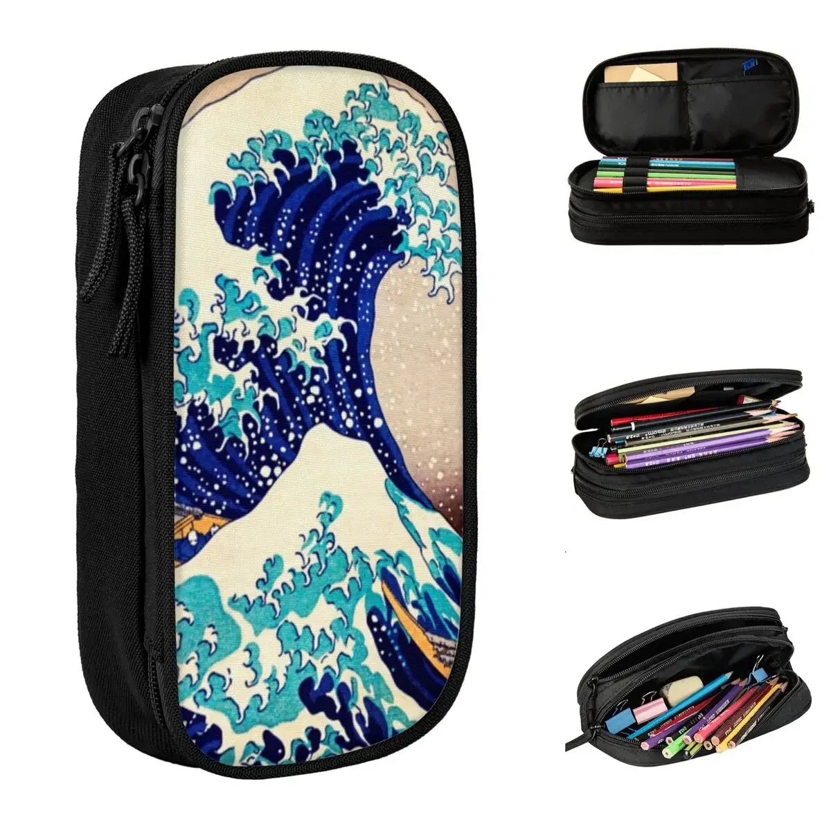 

Great Wave Off Kanagawa Vintage Japanese Pencil Cases Pencil Pouch Pen Holder for Girl Boy Large Storage Bag School Stationery