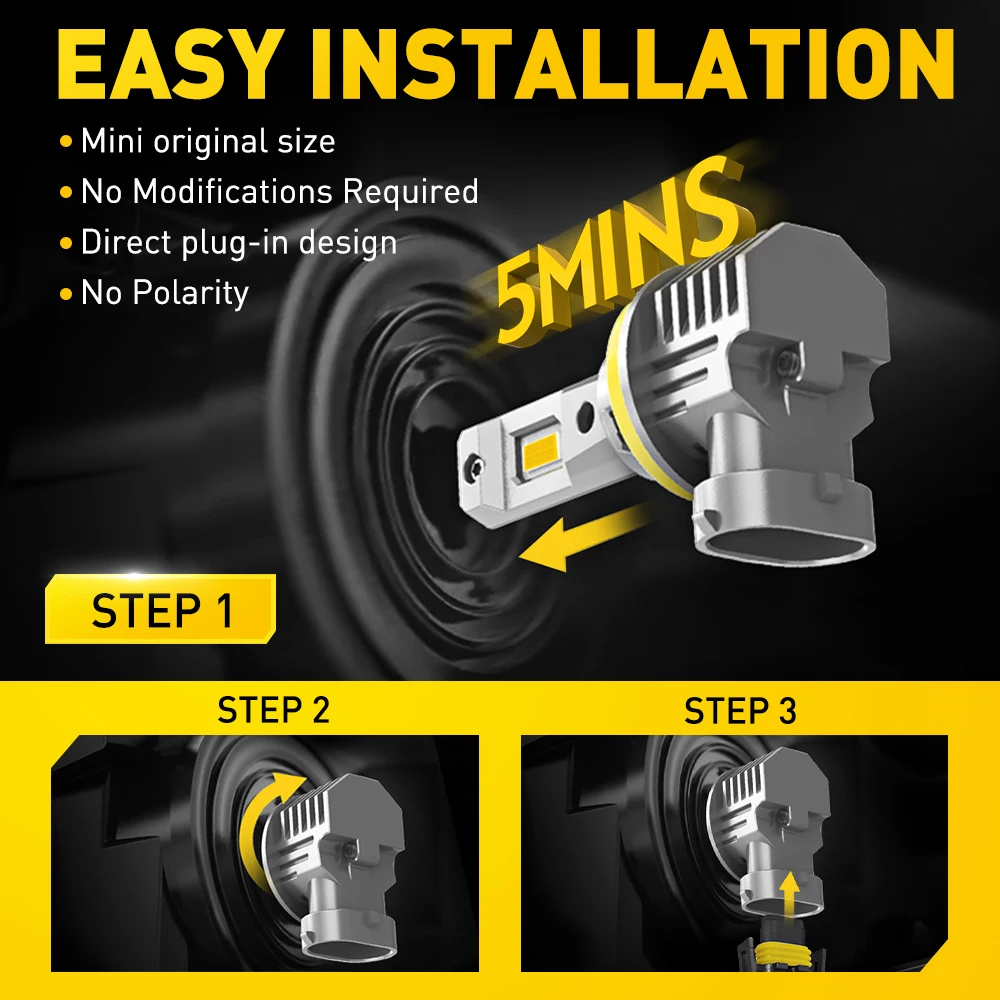 AUXITO 2Pcs H11 LED Fog Light Bulbs Canbus 3000K Yellow H8 H9 H16(JP) 9005 HB3 9006 HB4 LED Car DRL Driving Lamp 6500K White 12V