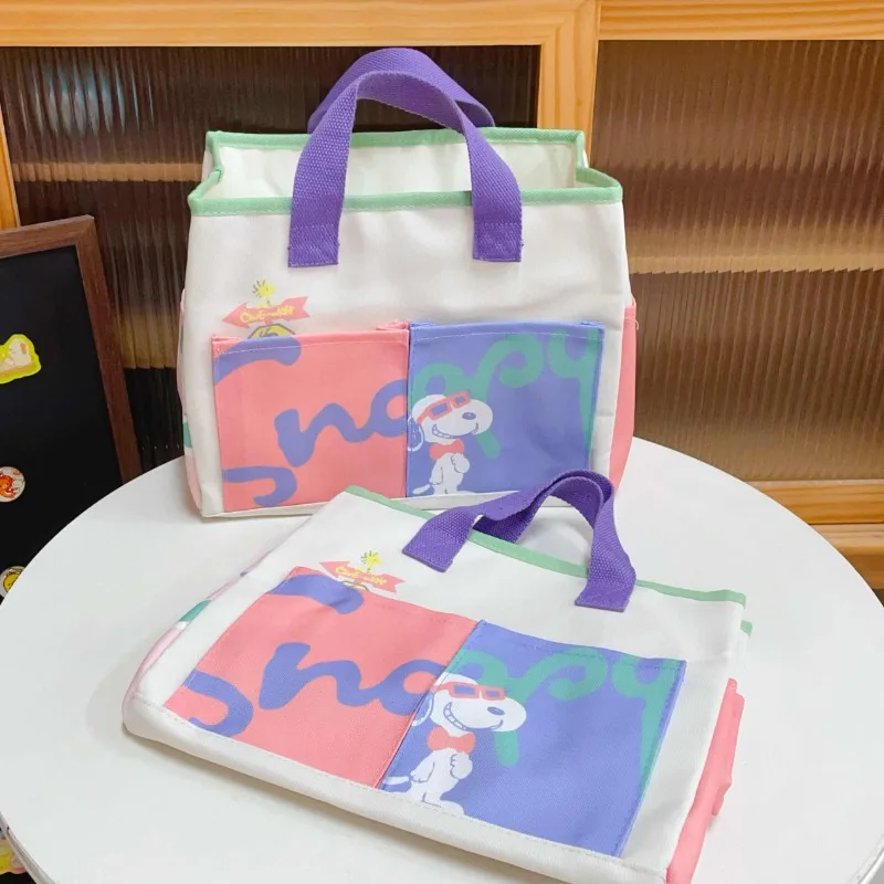 

Cute Cartoon Casual Snoppy Printed Canvas Handbag New Girl Heart Ice Cream Color Large Capacity Mommy Portable Storage Bag Gift
