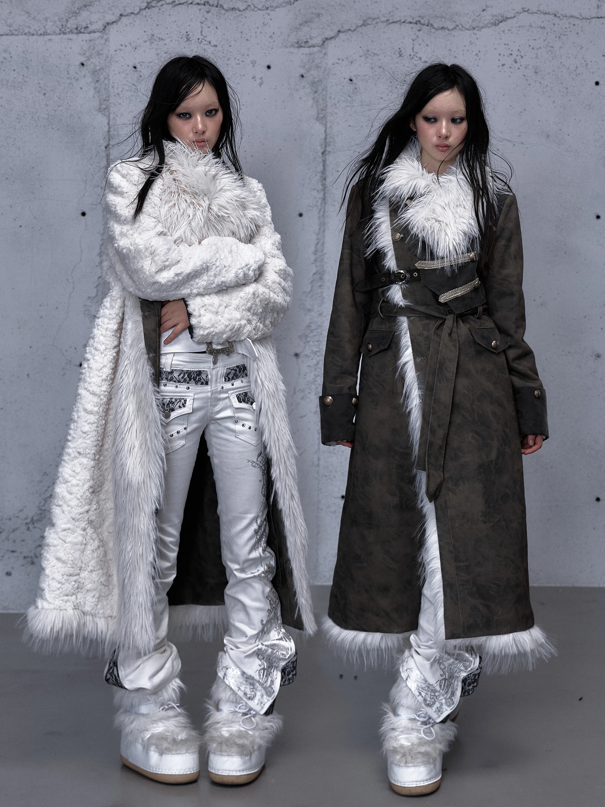 

Double-Sided Wear Heavy-Worked Long Coat NO ROMANCE Court Sle Knight Faionable Eco-Friendly Fur Vest Youth Winter Outerwear