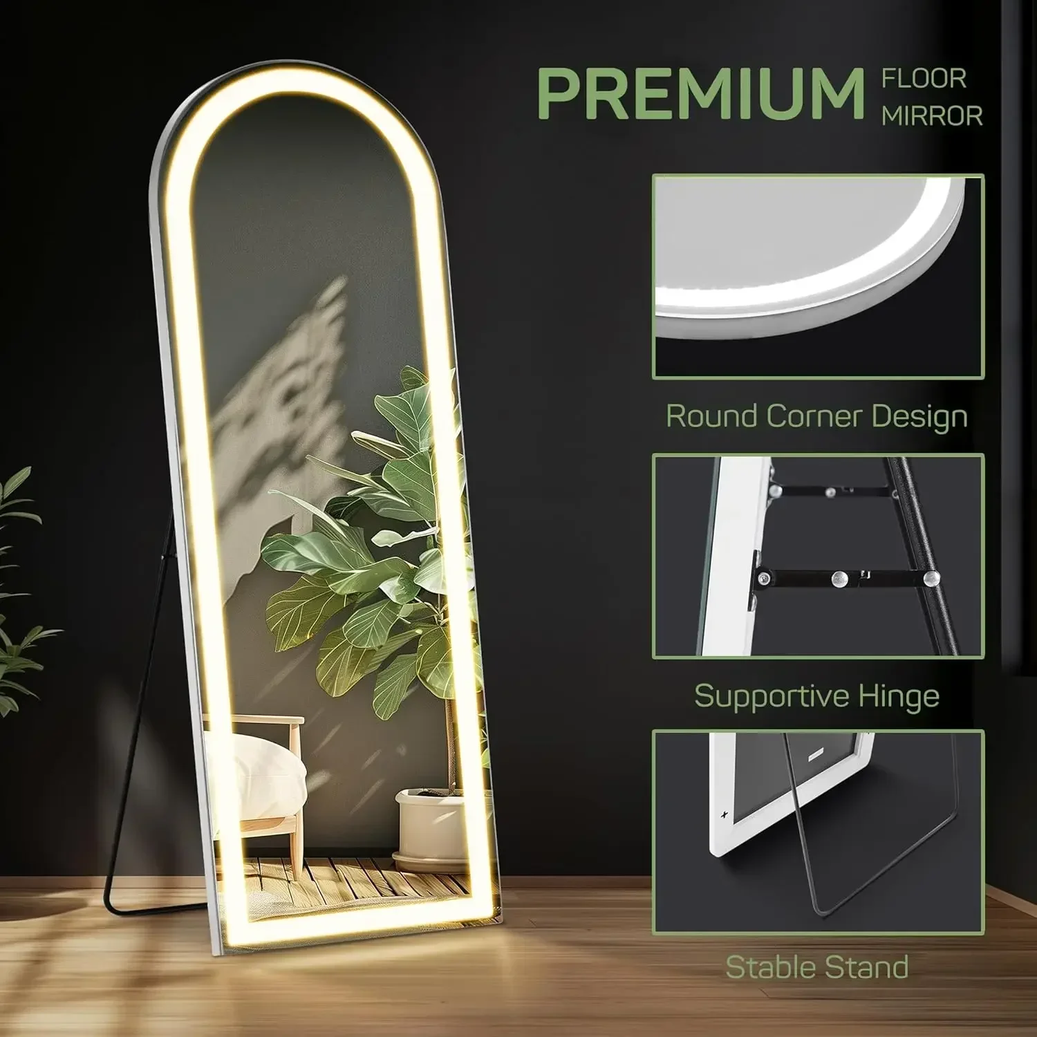 Mirror Full Length with LED Lights, 26"x71" Body Wall Mirrors, Floor Standing, Hanging or Leaning, Large Tall Mirror with Alumin