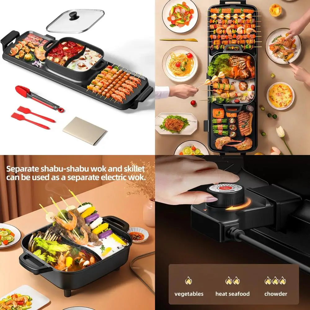 

Large AORAN Electric Hot Pot and Grill, 9.5x29 Non-Stick, 3 Heat Settings, Easy Cleaning