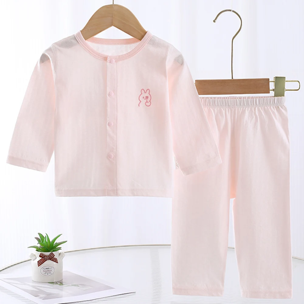 Baby Girl Set Summer Cotton Thin Type Solid Color Long Sleeve Tops Pants 2Pcs Newborn Clothes Air Conditioning Baby Boy Outfits