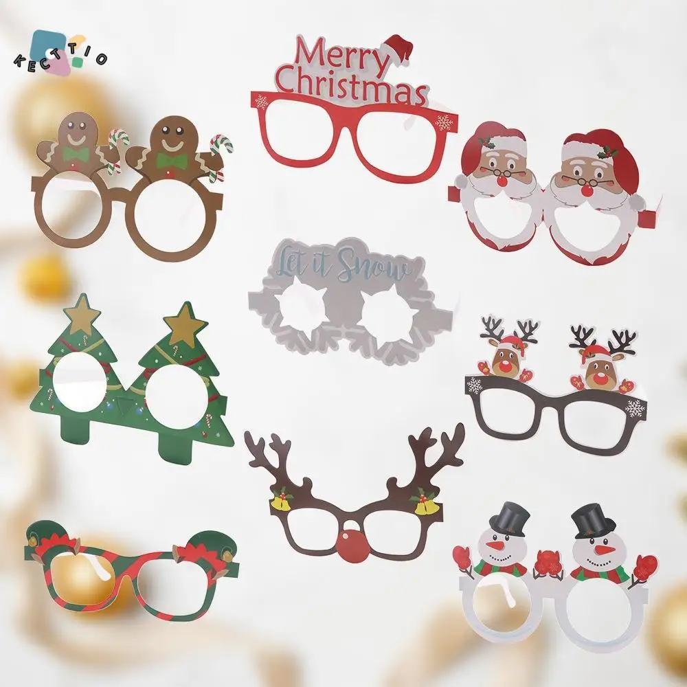 

9pcs/set Cartoon Santa Claus Paper Glasses Papper Foldable Snowflake Elk Glasses Santa Claus/Snowman/Christmas Tree