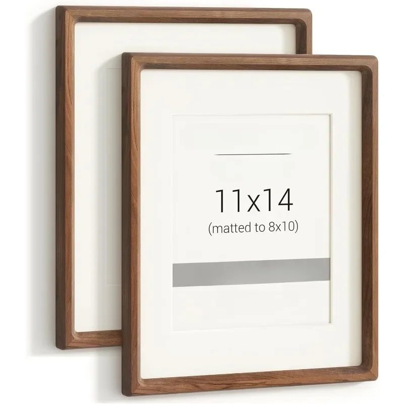 

2-Pack 11x14 Walnut Frames Luxury - Shatterproof Glass & Rounded Corner for Home Office Gallery