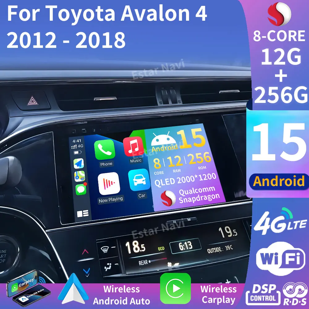 Car Radio Android 15 For Toyota Avalon 4 IV XX40 2012-2018 Auto Carplay Screen Automotivo Bluetooth Stereo Multimedia Player GPS