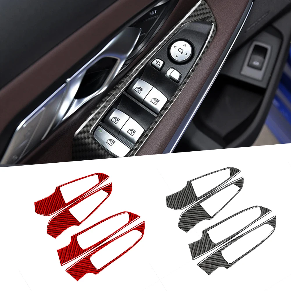 

For BMW G20 G28 3 Series 2019-2020 4pcs Car Window Switch Lift Panel Button Frame Trim Decor Stickers Carbon Fiber Accessories