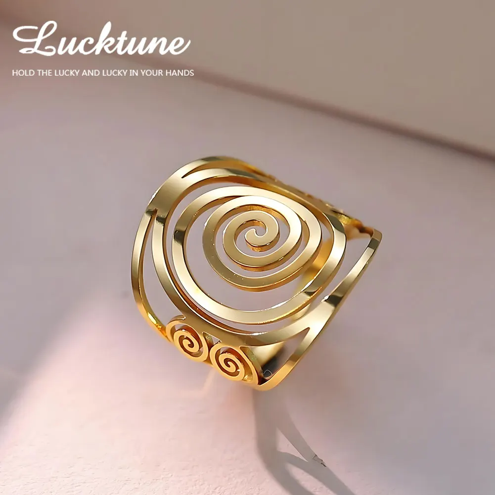 Lucktune Vintage Swirl espiral anillos de acero inoxidable para Mujeres Hombres Triskel Triskelion Celtics nudo anillos amuleto joyería irlandesa